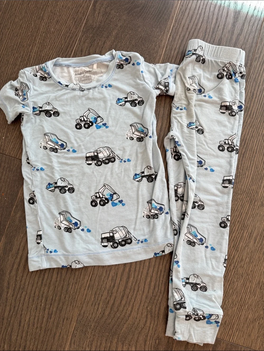 Angel Dear Light Blue Construction Truck Pajama Set with Blue Accents